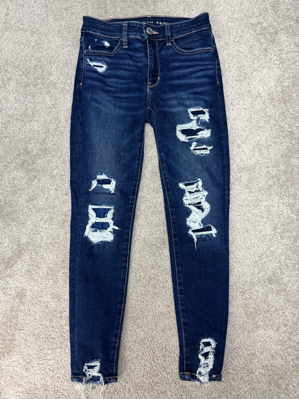 Women’s American Eagle Hi Rise Jegging Crop Jeans Size 2 Dark Wash Distressed